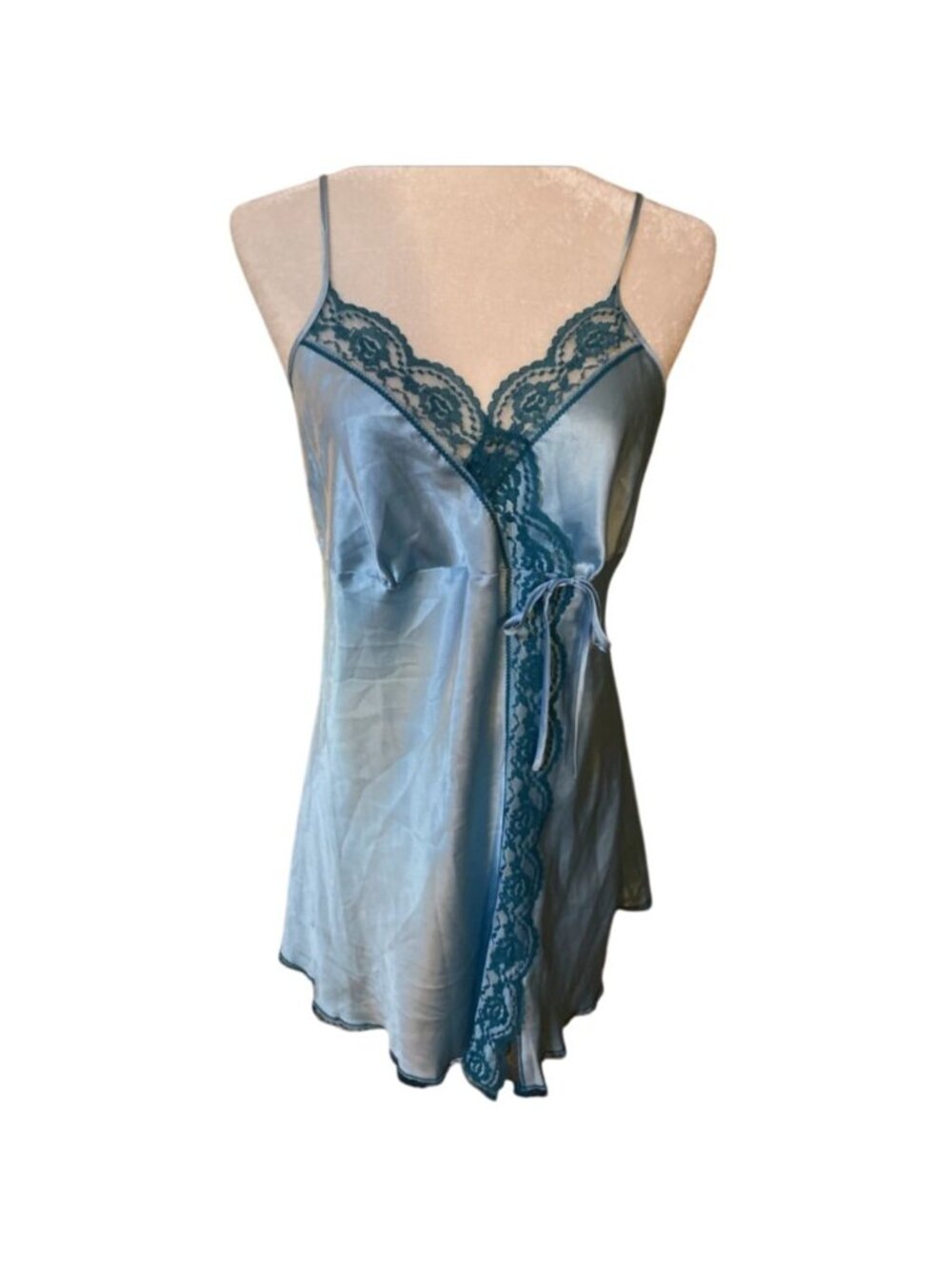 Victoria's Secret Angels Satin & Lace Lingerie Nightgown Vintage Y2k Blue XS